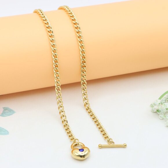 Heart Charm Gold Necklace with Blue Stone – Elegant Chain Style, XPNL0379 - Picture 12 of 13